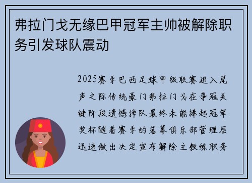 弗拉门戈无缘巴甲冠军主帅被解除职务引发球队震动 弗拉门戈无缘巴甲冠军主帅被解除职务引发球队震动