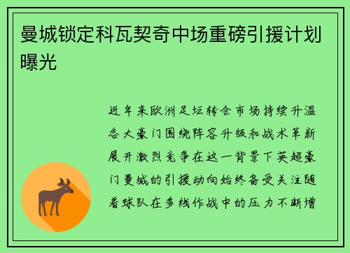 曼城锁定科瓦契奇中场重磅引援计划曝光 曼城锁定科瓦契奇中场重磅引援计划曝光